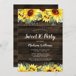 Convites Rústica Sunflower String Luzes Sweet 16