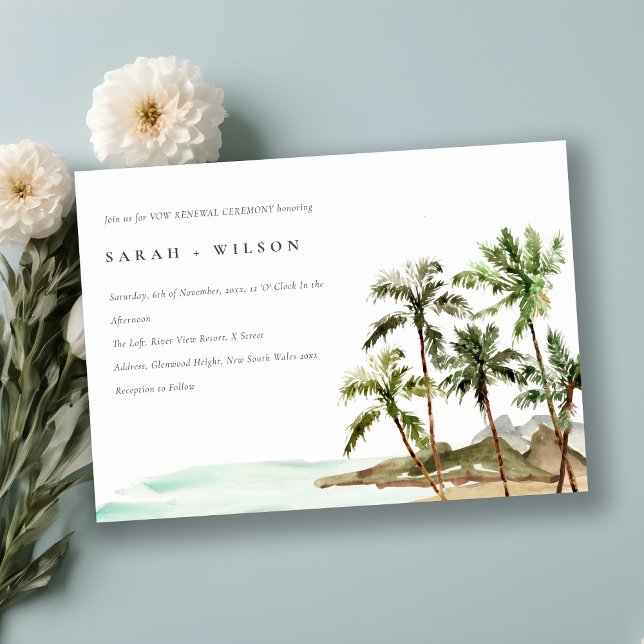 Convites Rústica Tropical Palm Trees Beach Sand Vow Renewer (Criador carregado)