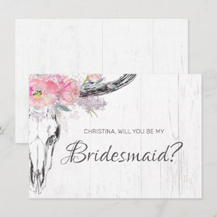 Convites Rústica Vaca Crânio Boho Blush Blush Floral Brides