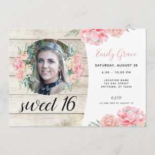 Convites Rústica Wood Boho Floral Sweet 16 Aniversário Co