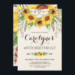 Convites Rústico aniversário de 40 anos de girassol Amarelo<br><div class="desc">Belo convite inspirado em vassoura,  que inclui girassóis,  penas e folhas verdes rústicas,  apetrechados a uma caçadora de sonhos</div>
