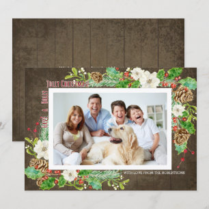 Convites Rústico Aquarela Natal Holly Jolly Floral