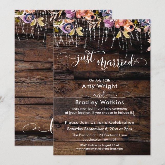 Convites Rústico Boho Floral Casados Recepção Apenas (Frente/Verso)