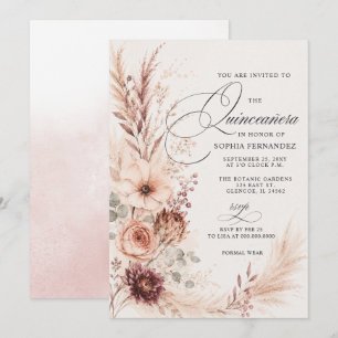 Convites Rústico Boho Terracota Pampas Quinceanera