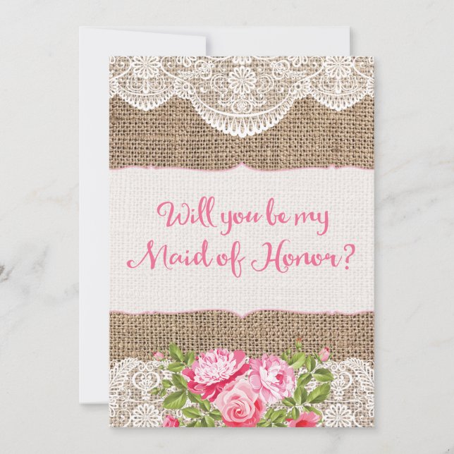 Convites Rústico Burlap Lace Você será minha Madrinha de ca (Frente)