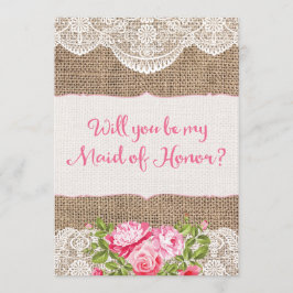 Convites Rústico Burlap Lace Você será minha Madrinha de ca