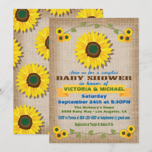 Convites Rústico Burlap Sunflower Casal Chá de fraldas