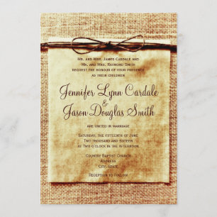 Convites Rústico Burlap Twine - Convocação De Casamento
