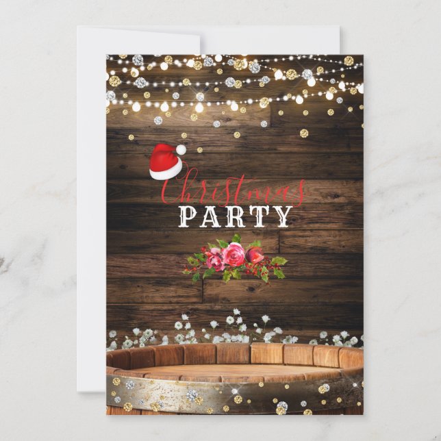 Convites Rústico Cano de Madeira e Luzes Bebê Respira Natal (Frente)