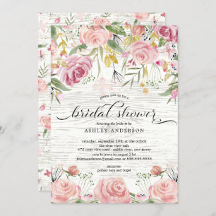 Convites Rústico cora o chá de panela floral cor-de-rosa