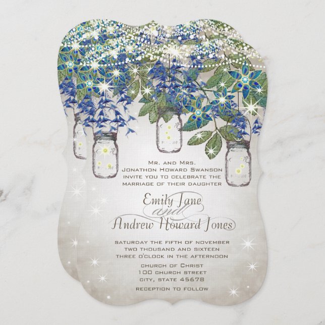 Convites Rústico e Romântico Mason Jar Sob as Estrelas (Frente/Verso)