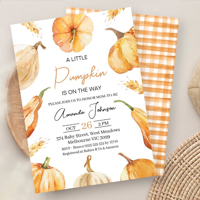 Convites Rústico Gênero Neutro Pequeno Chá de fraldas de Ab (Gender Neutral Little Pumpkin Baby Shower Invitation, Fall Baby Shower Invite, Autumn Wheat Edge)