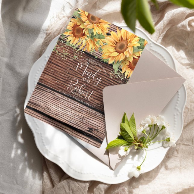 Convites Rústico Girassóis Buquê Watercolor Casamento B (Criador carregado)