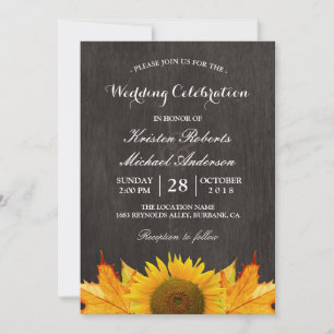 Convites Rústico Girassol Celebração de Casamento