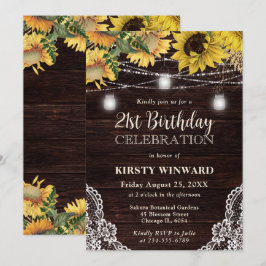 Convites Rústico Girassol e Mason Jar Lights aniversário de