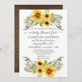 Convites Rústico Girassol Por Aquarela De Chá de fraldas