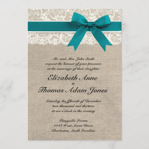 Convites Rústico Lace Burlap Invitation Turquoise