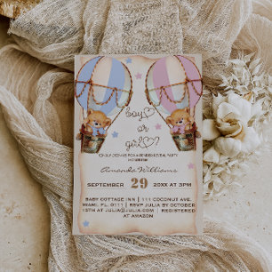 Convites Rústico Menino ou menina azul-rosa gênero de urso 