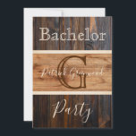 Convites Rústico Monograma de Pedra de Madeira Festa de Des<br><div class="desc">O convite do partido Rustic Wood Tone Monogramas Stripe Bachelor com os seus clássicos tons ricos de madeira é perfeito para o noivo. Personalize com suas informações.</div>