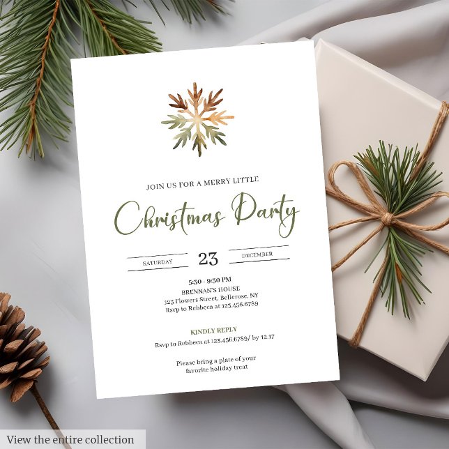Convites Rústico Neutro Terroso Minimalista Aconchegante Aq (Rustic Neutral Earthy Minimalist Cozy Watercolor Christmas Party)