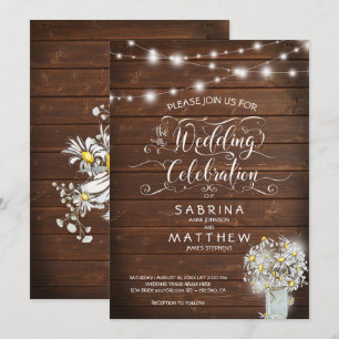 Convites Rústico País - Barn Mason Jar Daisy BarefootBrid