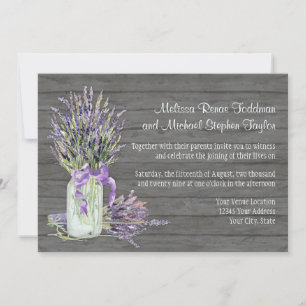 Convites Rústico País Mason Jar Lace na Lavanda Floral