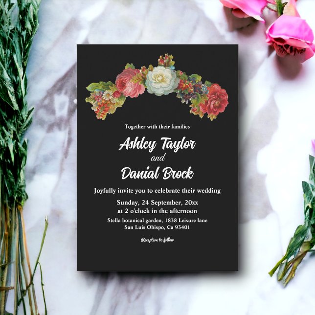 Convites Rústico Preto | Floral Aquarela | Casamento Elegan (Criador carregado)