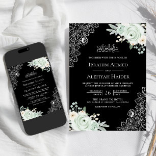 Convites Rústico Preto Sage Verde Floral Renda Casamento Mu