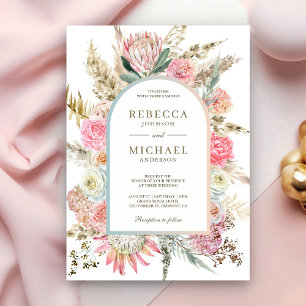 Convites Rústico Rosa Desbotado Floral Boho Grama de Pampas