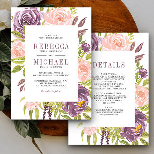 Convites Rústico Roxo Bege Rosa Floral Tudo em Um Casamento