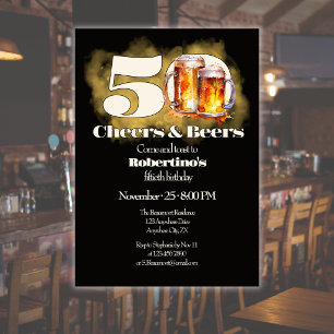 Convites Rustico Simples Vintage Cheers & Beers 50º Anivers