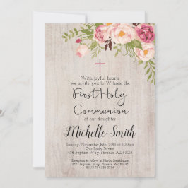 Convites Rústico Sinal Floral do País Primeira Comunhão Sag