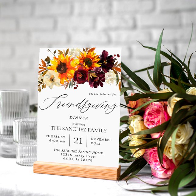 Convites Rústico Sunflower & Burgundy Floral Amizade (Criador carregado)