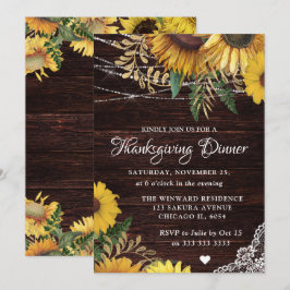 Convites Rústico Sunflower & String Luzes Ação de Graças