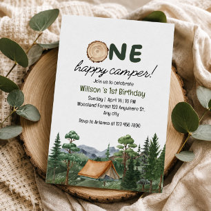 Convites Rústico "Um Feliz Acampador" Aniversário de 1 ano