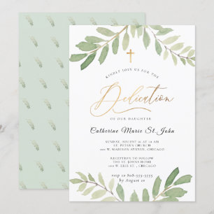 Convites Rústico Verde Sage Dedicação Dourada