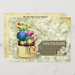 Convites rústico vintage hydrangea rosas mason jar convida