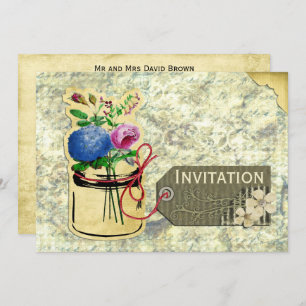 Convites rústico vintage hydrangea rosas mason jar convida