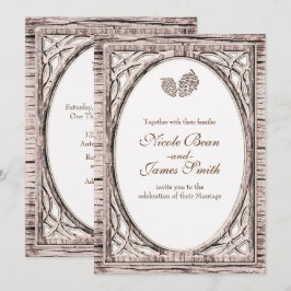 Convites Rústicos de Madeira Branca com Pinhas Sil