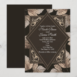 Convites Rústicos de Outono com Folhas Marrom Escu