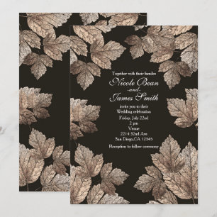 Convites Rústicos de Outono com Folhas Marrom Escu