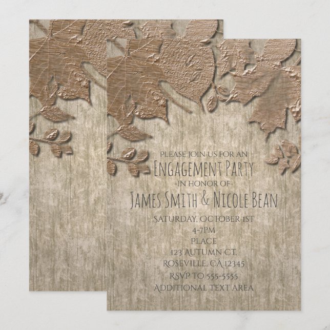 Convites Rústicos de Outono em Madeira Branca e Do (Frente/Verso)