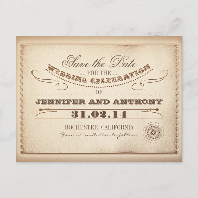 convites rústicos de save the date vintage em cart (Frente)