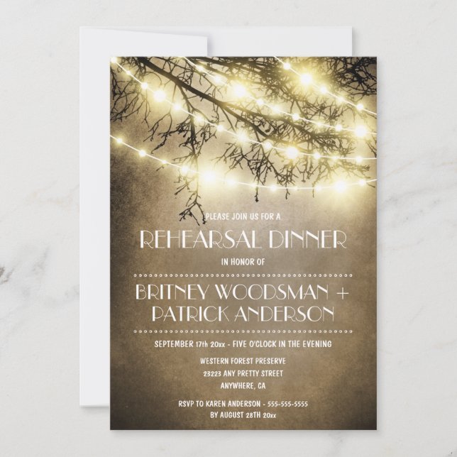 Convites rústicos do jantar de ensaio da árvore do (Frente)