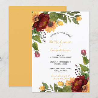 Convites Rústicos Girassóis Borgonha e Casamento Floral Ama