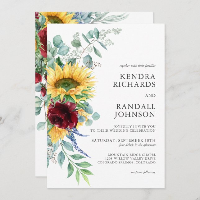 Convites Rústicos Girassóis e Rosas Floral Casamento (Frente/Verso)