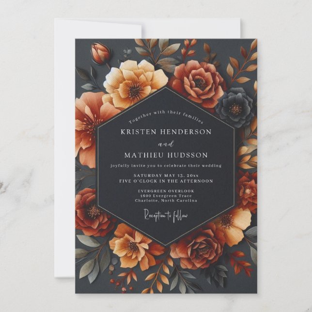 Convites Rusty Orange Bloom Romance Wedding (Frente)