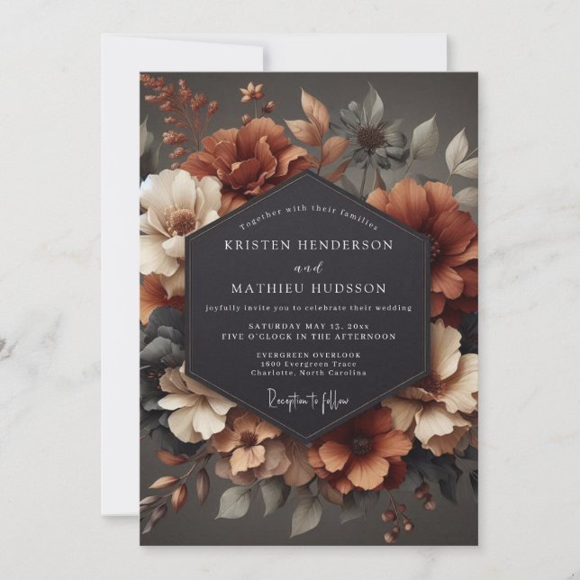 Convites Rusty Orange Floral Harvest Wedding (Frente)