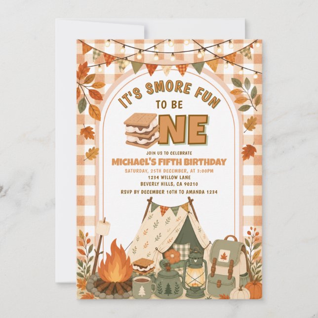 Convites S’more Fun to Be One Camping 1st Birthday (Frente)