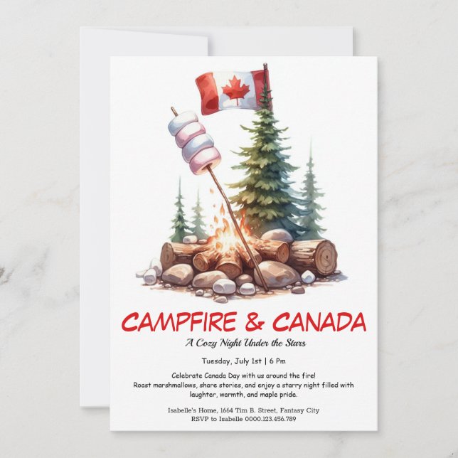 Convites S’mores, Histórias e Estrelas | Canadá Day Campfir (Frente)
